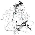  1girl bare_legs barefoot bow bracelet collarbone debt eyebrows_visible_through_hair full_body graphite_(medium) hair_bow hat highres hood hoodie jewelry kuroshirase long_hair monochrome stuffed_animal stuffed_cat stuffed_toy touhou traditional_media very_long_hair wavy_hair yorigami_shion 