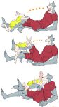  1boy 1girl absurdres animal_ears beastars blush bunny_tail cheek_kiss couple full-face_blush furry furry_with_furry haru_(beastars) heart highres kiss legoshi miizzeee rabbit_ears rabbit_girl reclining sequential simple_background sitting size_difference tail wolf_boy 