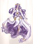 1girl absurdres alternate_costume bad_source barefoot camilla_(fire_emblem) detached_sleeves elbow_gloves fingerless_gloves fire_emblem fire_emblem_fates fire_emblem_heroes gloves hair_over_one_eye highres horns long_hair nerinea purple_hair self_upload smile solo very_long_hair