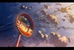  building clouds commentary glowing letterboxed mirror night night_sky no_humans original power_lines reflection scenery signature sky star_(sky) sunset traffic_mirror utility_pole vinci_v7 