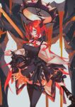  1girl absurdres arknights chain collar demon demon_girl demon_horns dress highres holding holding_weapon horns jacket killert_0401 looking_at_viewer redhead spiked_collar spikes surtr_(arknights) sword thigh-highs violet_eyes weapon 