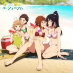  bare_arms bare_shoulders barefoot bikini bikini_bottom bikini_top black_hair blonde_hair breasts brown_eyes brown_hair curly_hair feet food fruit hibike!_euphonium highres katou_hazuki kawashima_sapphire kousaka_reina long_hair navel one-piece_swimsuit oumae_kumiko sbel02 short_hair swimsuit violet_eyes watermelon 