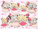  2girls artist_name back_bow bat_wings blonde_hair blue_hair bow bright_pupils broken_heart brooch cake chibi closed_eyes commentary_request crying crystal cup doll_hug flandre_scarlet food hair_ornament hat hat_ribbon heart holding holding_hands holding_plate jewelry mob_cap multiple_girls multiple_views open_mouth pink_headwear pink_shirt pink_skirt plate pout red_eyes red_footwear red_neckwear red_vest remilia_scarlet ribbon shirt shoes short_hair short_sleeves siblings side_ponytail sisters skirt smile socks spilling stuffed_animal stuffed_toy sugar_cube teacup teddy_bear throwing touhou vest white_background white_legwear white_pupils wings yellow_neckwear yoshishi_(yosisitoho) 