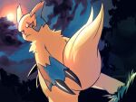  asada_hachi banned_artist claws closed_mouth clouds cloudy_sky commentary creature dutch_angle frown gen_3_pokemon grass looking_at_viewer looking_back outdoors pokemon pokemon_(creature) sky solo standing sun twitter_username watermark zangoose 