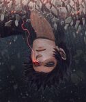  1boy bangs black_hair black_jacket black_sclera closed_mouth colored_sclera commentary face grey_eyes heterochromia highres jacket kaneki_ken male_focus mismatched_sclera red_eyes serious short_hair solo stinkyu97 tokyo_ghoul tokyo_ghoul:re upper_body upside-down water 