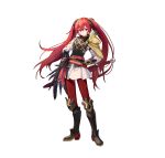  1girl absurdres armor boots fire_emblem fire_emblem_fates fire_emblem_heroes gambeson gloves hair_ribbon highres long_hair looking_at_viewer official_art open_mouth red_eyes redhead ribbon selena_(fire_emblem_fates) selena_(resplendent)_(fire_emblem_fates) solo sword twintails very_long_hair weapon white_background 