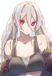  1girl absurdres black_tank_top breasts closed_mouth collarbone e_sky_rugo eyebrows_visible_through_hair girls_frontline highres long_hair looking_at_viewer medium_breasts silver_hair smile solo t-cms_(girls_frontline) tank_top violet_eyes white_background 