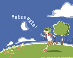   azuma_kiyohiko child clouds flower green_hair koiwai_yotsuba moon tree yotsubato!  