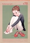  ballerina ballet ballet_slippers blush brown_eyes brown_hair feet futuregraph hands hands_on_feet highres leg_hug legs leotard murata_renji pantyhose range_murata shoes_removed white_legwear 