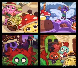  absurdres beetle bug cactus capybara carrying carrying_multiple_people carrying_person desert hat head_ornament highres instrument lava mateus_upd mushroom onsen peak_(game) ribbon snow tornado trumpet video_game wizard_hat zombie 