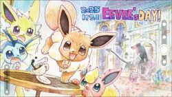  :d blue_eyes brown_eyes brown_fur coffee commentary_request crying crying_with_eyes_open dated eevee espeon fake_phone_screenshot fake_screenshot flareon glaceon houndoom jolteon large_tail leafeon looking_at_viewer no_humans on_table open_mouth outdoors pokemon pokemon_(creature) pokemon_focus red_fur smile spill standing standing_on_one_leg sweatdrop sylveon table tail tears umbreon vaporeon viewfinder violet_eyes wataame_(tulip) yellow_fur 