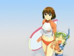  ayase_fuuka azuma_kiyohiko highres koiwai_yotsuba quad_tails raglan_sleeves swimsuit wallpaper yotsubato! 