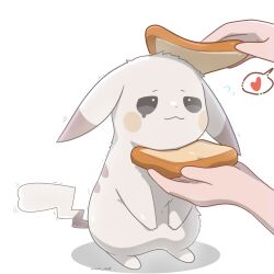  bread bread_slice food grey_fur heart highres peakychu pikachu pokemon pokemon_(creature) pokemon_pokopia sarent_stuff simple_background speech_bubble tail white_background 