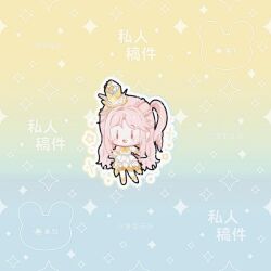  1girl aying99792 bare_shoulders blue_background boots bow bowtie braid brown_eyes chibi chinese_commentary coattails commentary_request commission dress elbow_gloves frilled_dress frilled_gloves frills gloves gradient_background happy hat hat_ornament infinity_nikki light_blush long_hair mini_hat mini_top_hat nikki_(nikki) nikki_(series) one_side_up open_mouth origami outline paper_crane pink_hair sample_watermark simple_background sleeveless sleeveless_dress smile socks solid_oval_eyes solo sparkle standing star_(symbol) too_many_watermarks top_hat twin_braids two-tone_background very_long_hair watermark watermark_grid wavy_hair white_boots white_dress white_gloves white_outline wings_of_wishes_(infinity_nikki) yellow_background yellow_bow yellow_bowtie yellow_hat yellow_socks 