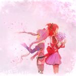  cheria_barnes cherry_blossoms flower multiple_girls pink_background purple_hair red_hair redhead ribbon saintpaulia skirt sophie_(tales_of_graces) tales_of_(series) tales_of_graces twintails 