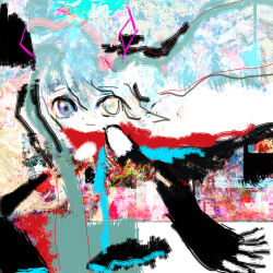  1girl abstract abstract_background absurdres closed_mouth commentary hatsune_miku highres hilty looking_at_viewer solo vocaloid 