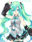  arielucia blue_eyes detached_sleeves green_hair hatsune_miku long_hair open_mouth skirt solo thighhighs twintails vocaloid 