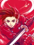  brown_hair gloves lloyd_irving male red red_eyes short_hair solo sword tales_of_symphonia 