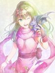  bridal_gauntlets chiki dragon elf fire_emblem fire_emblem:_mystery_of_the_emblem fire_emblem_mystery_of_the_emblem green_eyes green_hair hair_ornament headdress jewelry kinoeneko long_hair pointy_ears ponytail scarf single_glove smile wink 