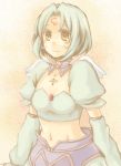  .hack// .hack//sign brown_eyes detached_sleeves female green_hair midriff necklace serina_(pixiv132264) short_hair solo subaru tubetop wings 