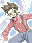  brown_eyes brown_hair lloyd_irving male oekaki open_mouth short_hair smile solo sword tales_of_symphonia 