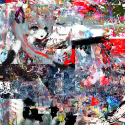  1girl abstract abstract_background absurdres hatsune_miku highres hilty looking_ahead open_mouth smile solo vocaloid 