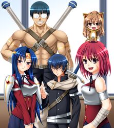  animal_costume armor bad_id bandage bandages chibi costume glasses grin highres kawashima_ami kitamura_yuusaku kushieda_minori muscle parody scar school_uniform smile sword takasu_ryuuji tiger_costume tiger_print toradora! weapon yuunagi_kanade 