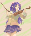  blue_hair bow_(instrument) clannad hair_bobbles hair_ornament highres ichinose_kotomi instrument long_hair mizore_akihiro school_uniform twintails two_side_up violin 