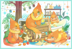  alarm_clock apple bathtub blue_border book border bright_pupils buizel chest_of_drawers clock commentary_request crayon food fruit highres nintendo_switch no_humans open_mouth pikachu poke_ball poke_ball_(basic) pokemon pokemon_(creature) potion_(pokemon) rabbit_ears_antenna rubber_duck smile star_(symbol) string_of_light_bulbs toy_block white_pupils yonayon 