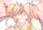  blush brother_and_sister closed_eyes hair_ribbon incest incipient_kiss itou_ayachi itou_ikuri kagamine_len kagamine_rin necktie ribbon short_hair siblings sweat trembling twincest twins vocaloid 