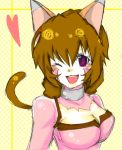  .hack// .hack//g.u. .hack//roots animal_ears brown_hair casouth cat_ears cat_tail catgirl choker cleavage female open_mouth short_hair solo tabby tail violet_eyes wink 