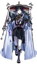  1boy absurdres akuasfia4313 arm_at_side bishounen black_bodysuit black_hair black_kimono black_sandals black_shorts black_sleeves blunt_ends bodysuit bright_pupils coat coat_on_shoulders commentary_request covered_collarbone eyeliner fatui_coat full_body fur-trimmed_coat fur_trim genshin_impact gold hand_up hat highres japanese_clothes jewelry jingasa juban kimono lapels layered_shorts layered_sleeves looking_at_viewer makeup male_focus mandarin_collar mitsudomoe_(shape) neck_ring o-ring purple_rope purple_sash purple_shorts purple_sleeves red_eyeliner red_hat red_kimono red_sash rope sandals sash scaramouche_(genshin_impact) scaramouche_(harbinger)_(genshin_impact) shimenawa short_sleeves shorts sketch solo tassel toeless_legwear tomoe_(symbol) tsurime violet_eyes white_background white_coat white_kimono white_pupils white_rope wispy_bangs wolf_cut zouri 