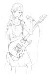  dress guitar idolmaster instrument kisaragi_chihaya long_hair microphone monochrome sketch tamaoki_benkyou 