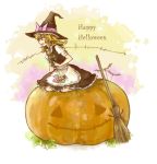  apron broom candy engrish halloween hat jack-o'-lantern kirisame_marisa pumpkin ranguage skirt_basket solo star touhou waist_apron witch_hat yagara 
