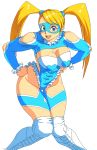 blonde_hair blue_eyes boots breasts capcom cleavage heart highleg highres mask oggy_(oggyoggy) rainbow_mika solo street_fighter twintails