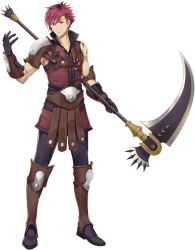  1boy armor artist_request black_boots black_gloves black_pants black_trim boots brown_armor closed_mouth collarbone full_body game_asset gloves grey_armor hair_between_eyes hand_up highres holding holding_scythe l'arc_berg_sickle leather_armor light_smile looking_at_viewer male_focus messy_hair official_art pants pauldrons red_eyes red_hair red_vest scythe short_hair shoulder_armor simple_background single_pauldron solo standing tate_no_yuusha_no_nariagari tate_no_yuusha_no_nariagari_rise transparent_background two-tone_armor v-shaped_eyebrows vambraces vassal_scythe_(demon_dragon_scythe)_(tate_no_yuusha_no_nariagari) vassal_scythe_(tate_no_yuusha_no_nariagari) vest 