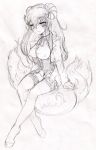  breasts curvy demon_girl highres horns large_breasts long_hair monochrome sketch succubus thigh-highs thighhighs thighs traditional_media 