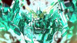  glowing glowing_eyes gundam gundam_unicorn highres kuri_giepi mecha mecha_focus mobile_suit no_humans psycho_frame robot science_fiction unicorn_gundam v-fin 