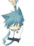  animal_ears blue_eyes cat_ears chibi closed_eyes holding kaito kemonomimi_mode lowres male miniboy scarf simple_background vocaloid 