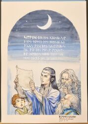  4boys artist_name beard bilbo_baggins black_hair blue_robe border braid brown_hair circlet clothes_grab commentary_request crescent_moon dated dwarf elf elrond facial_hair futhark gandalf gradient_sky green_vest grey_cloak grey_eyes grey_hair grey_shirt hair_slicked_back halfling hand_on_own_chin hands_up hatching_(texture) height_difference highres holding holding_map kamehame linear_hatching long_beard long_hair long_sidelocks long_sleeves looking_at_object low-tied_sidelocks male_focus map moon multiple_boys mustache night old old_man open_mouth painting_(medium) pointy_ears robe runes shirt short_hair sidelocks silver_circlet sky star_(sky) stroking_own_chin the_hobbit thorin_oakenshield tolkien's_legendarium traditional_elf traditional_media twitter_username vest waistcoat watercolor_(medium) white_border white_shirt 
