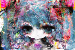  1girl abstract abstract_background absurdres blue_eyes blue_hair closed_mouth commentary_request expressionless hatsune_miku highres hilty looking_ahead looking_at_viewer portrait solo vocaloid 