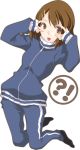  akaho_sakura bad_id beniho_sakura brown_eyes brown_hair hirasawa_yui k-on! short_hair solo track_suit 