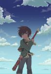  asbel_lhant bad_id blue_eyes brown_hair cloud clouds male sekigawa sheath sheathed sky solo sword tales_of_(series) tales_of_graces weapon young 
