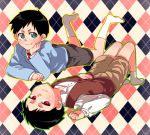  black_hair blue_eyes child double dual_persona fullmetal_alchemist lying male necktie pride red_eyes rocd selim_bradley short_hair shorts sweater 