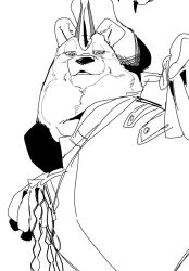  1boy animal_ears commentary dire_(si_land) furry furry_male looking_at_viewer male_focus puff_12138 si_land smile untranslatable_commentary upper_body wolf_boy wolf_ears 