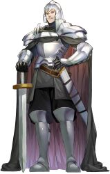  1boy armor armored_boots artist_request black_gloves black_pants blonde_hair boots brown_eyes cape character_request facial_hair full_body game_asset gloves grey_armor grey_boots grey_cape grey_tunic hand_on_own_hip helmet highres looking_at_viewer male_focus mustache official_art pants parted_lips pauldrons planted planted_sword scabbard sheath shoulder_armor simple_background smirk solo sword tate_no_yuusha_no_nariagari tate_no_yuusha_no_nariagari_rise transparent_background tunic unsheathed vambraces weapon 