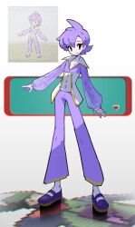  1boy 1girl anabel_(pokemon) brendan_(pokemon) brown_hair closed_mouth derivative_work hat highres long_sleeves looking_at_viewer pants pokemon pokemon_emerald pokemon_ruby/sapphire/emerald purple_hair purple_pants purple_shirt shakeeeeeeeee shirt shoes short_hair smile socks sprite_redraw violet_eyes white_hat white_socks 