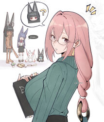 2girls 4others among_us animal_ears black_hair blue_hair commentary crossover death_note earrings english_commentary fox_bun fox_ears furude_rika gloves highres higurashi_no_naku_koro_ni hoshimi_miyabi jewelry kyubey long_hair mahou_shoujo_madoka_magica mahou_shoujo_madoka_magica_(anime) multiple_girls multiple_others pink_eyes pink_hair ryuk tsukishiro_yanagi tung_tung_tung_sahur zenless_zone_zero