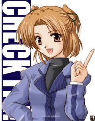  1girl 2000s_(style) bad_id black_shirt blue_jacket brown_eyes brown_hair commentary_request curtained_hair green_ribbon hair_ribbon hana_(hana_mo_arashi_mo) index_finger_raised jacket long_sleeves looking_at_viewer open_mouth ribbon shirt short_hair short_twintails sister_princess smile solo turtleneck turtleneck_shirt twintails upper_body white_background yotsuba_(sister_princess) 