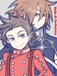  brown_eyes brown_hair buttons father_and_son frown kratos_aurion lloyd_irving male oekaki smile tales_of_symphonia 